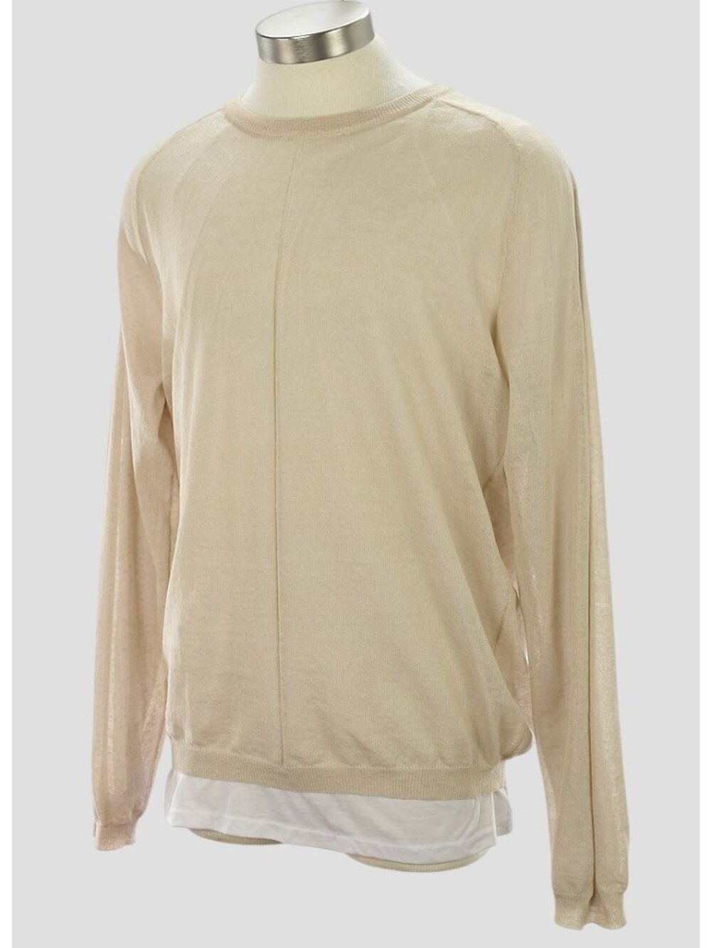 EMPORIO ARMANI Beige Layered Crew Neck Linen Raglan Sweater 52 LARGE Italy NWT